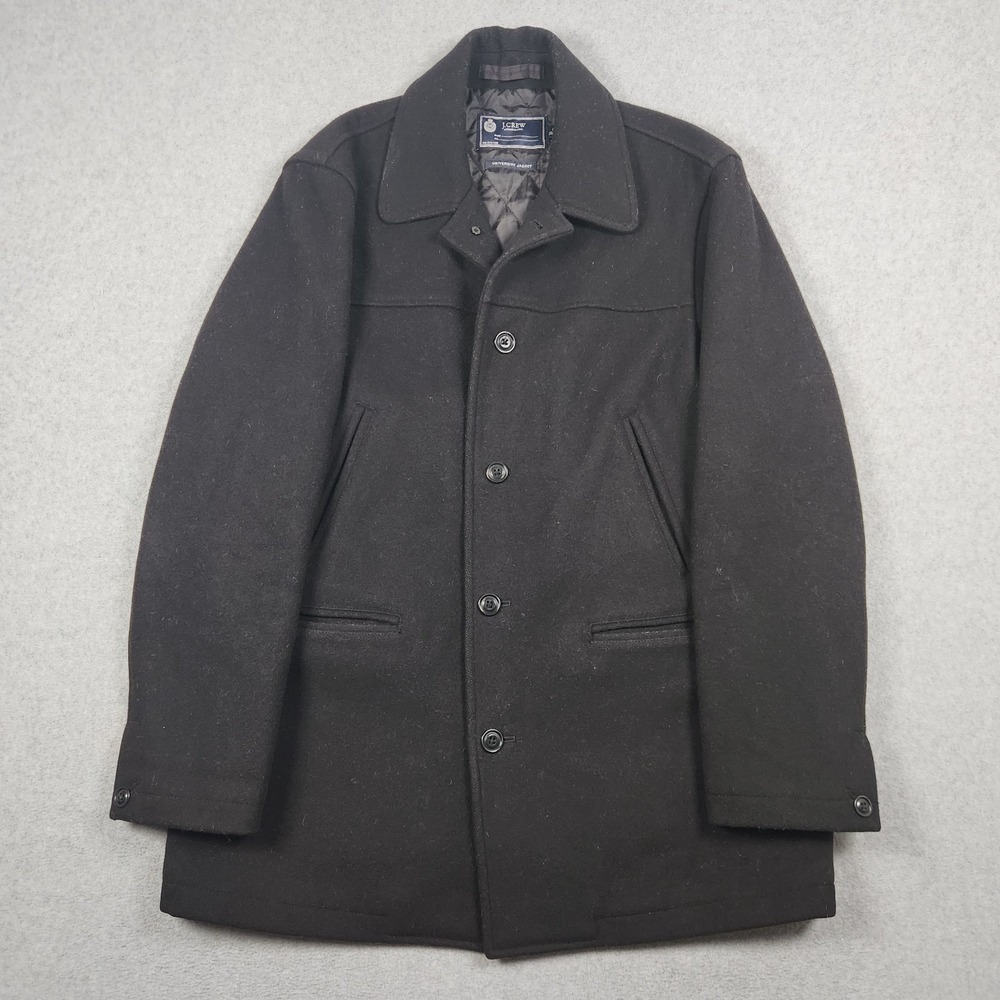 J. Crew University Coat Mens Large Black 100% Wool Thinsulate Lined Jacket 96037